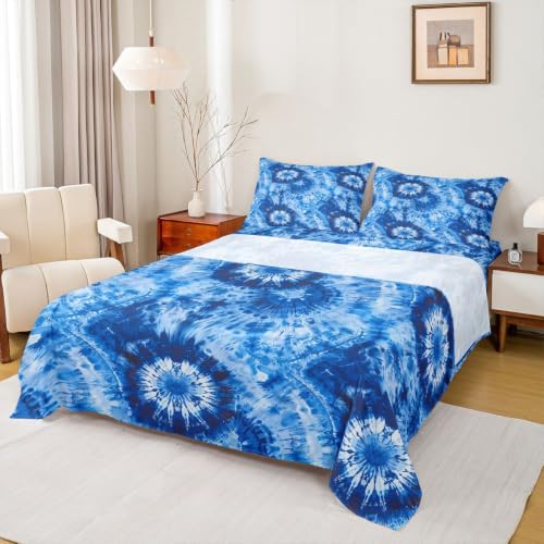 Kids Full Size Iridescent Tie Dye Sheet Set - Blue Indigo, 4 Pieces