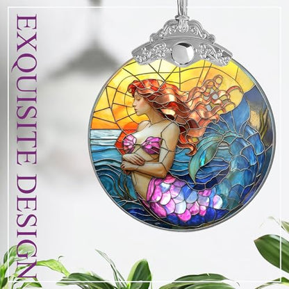 Mermaid Christmas Ornament - Stained Glass Little Mermaid Decoration - Ocean Fantasy Holiday Decor - Variation of Mermaid