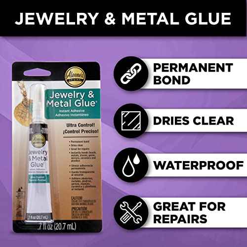 Aleene's 21709 Jewelry & Metal Glue, 0.7 oz - Instant Adhesive, Permanent Bond, Waterproof, Dries Clear, Ideal for Repairs