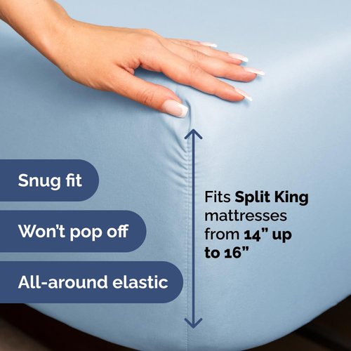 Flex Top Split Head King 4 Piece Sheet Set - Comfy Breathable & Cooling Bed Sheets Set - Hotel Luxury Bedding for Women, Men, Kids, Teens, Boys & Girls - Deep Pockets, Soft and Oeko-Tex - Light Blue