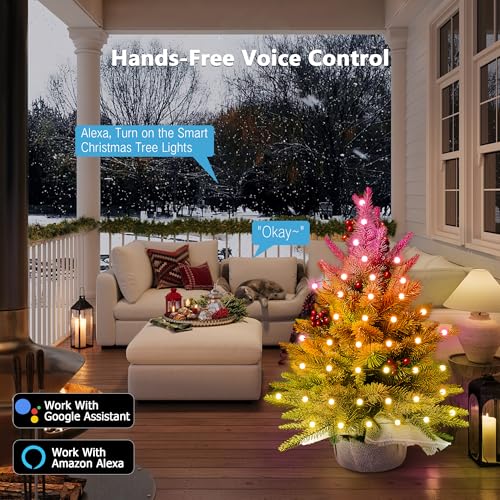 Mini Green Christmas Tree with RGB Lights - App & Voice Control, 22.8in