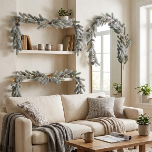 Flocked Christmas Garland with Snowy Pine Branches for Holiday Decor 6ft