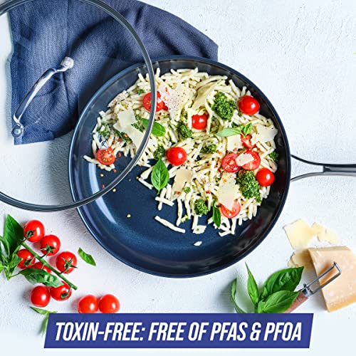Blue Diamond Cookware 11" Skillet Frying Pan Skillet, Hard Anodized Healthy Ceramic Nonstick PFAS & PFOA-Free, Dishwasher & Oven Safe, Even Heating, Metal Utensil Safe, Warp Control, Grey