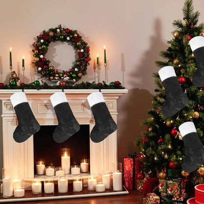 Black Christmas Stockings 6 Pack 18 Inch Large Plush Cuff Holiday Decor