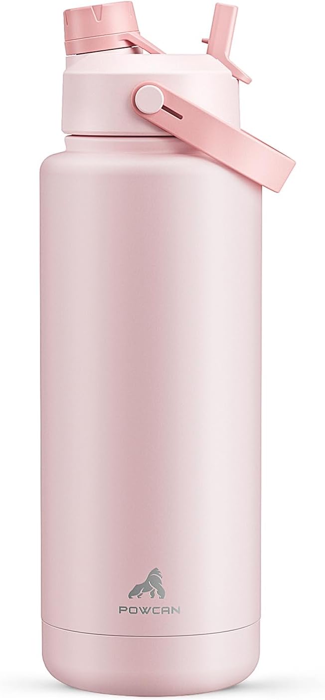 POWCAN 40 oz Insulated Water Bottle - 2-in-1 Straw & Spout Lid | Keeps Drinks Cold 24H, Leak-Proof, BPA-Free (Cotton Candy)