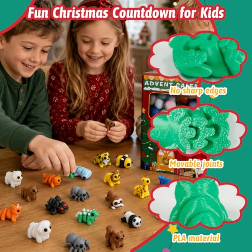 24 Pcs Animal Themed Advent Calendar with 3D Printed Animal Figures & Capsule Vending Machine - Variation of THIS listing