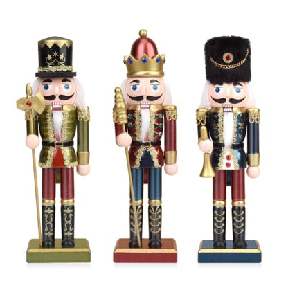 Christmas Wooden Nutcracker Set of 3 King & Soldiers Holiday Decor