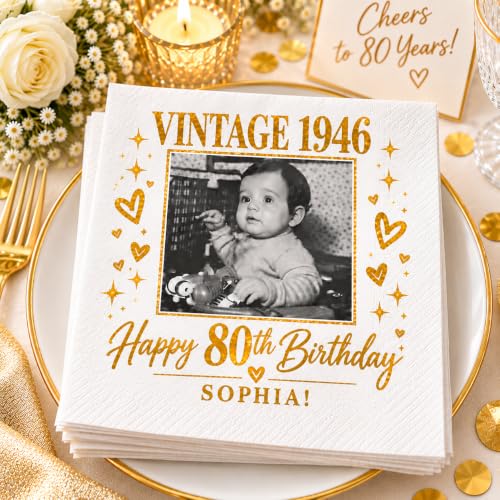 Personalized 50th Birthday Napkins - Custom Photo Cocktail Party Supplies - Birthday Napkin 5