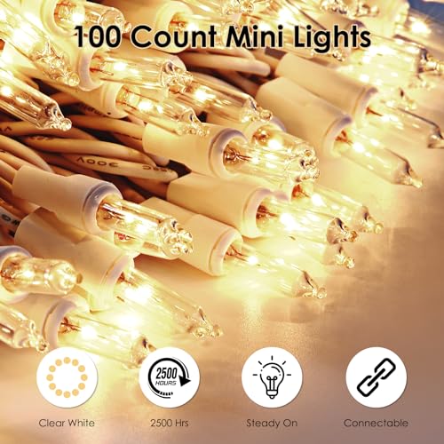 Meteds Christmas String Lights 50 Count Warm White Connectable 13Ft White Wire