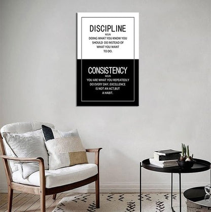 Discipline Consistency Noun Inspirational Wall Art for Office Motivational Posters Picture Prints Canvas Modern Home Decor Painting Artwork for Stretched and Framed Ready to Hang [24''W x 36''H]