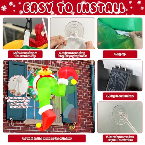 4Ft Christmas Inflatable Outdoor Decorations with LED Lights - Grinch Wreath & Window Breakout