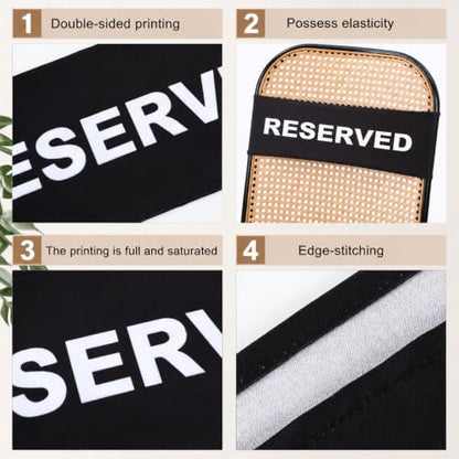 12 Pack Reserved Chair Bands - Stretch Seating Signs for Events & Weddings