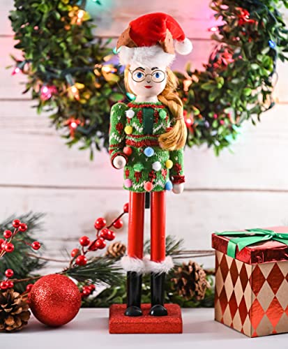 15-Inch Wooden Nutcracker Girl Christmas Decor for Holiday Table or Mantel
