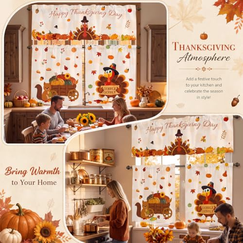 Thanksgiving Turkey Fall Kitchen Curtain Set 3 Pieces - Turkey / 11.4"W x 11.4"L