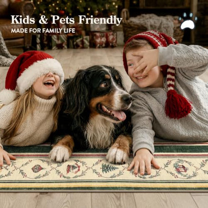 Lahome Christmas Runner Rug Non Slip 2x8 Evergreen Green Hallway Kitchen