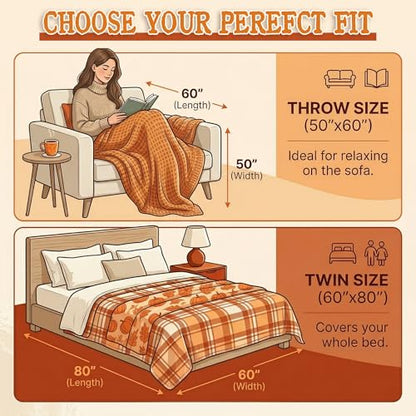 Pumpkin Fall Throw Blanket 300GSM Cozy Microfiber 60x80 Inches