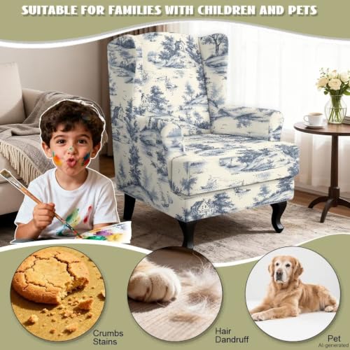 Vintage Sailboat House Wing Back Chair Cover Set with Arms - 2 Pieces