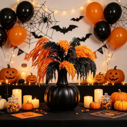 Halloween Black and Orange Pampas Grass for Fall Decor - 17 Inches
