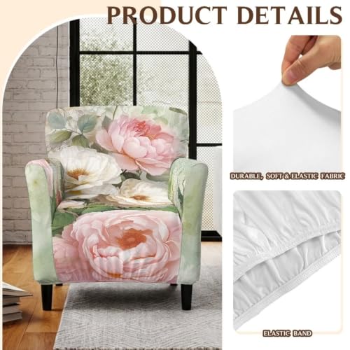 Pink Peony Bloom Stretch Armchair Slipcover for Living Room Furniture