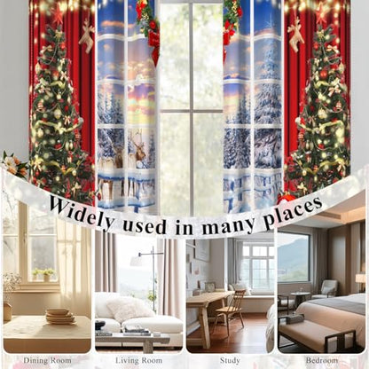Christmas Blackout Curtains for Living Room Snowy Forest Xmas Tree Wreath 52x84 Inches Pack of 2
