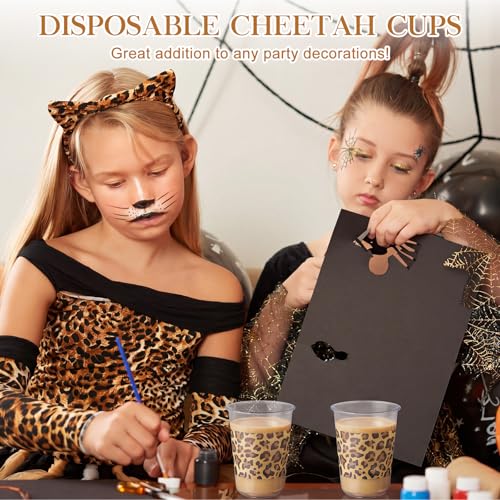 50 Pcs Leopard Print Disposable Plastic Cups for Parties - 16oz, Clear & Leopard Variation