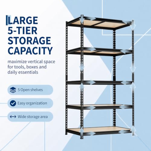 Heavy Duty 5-Tier Metal Storage Shelving Unit - Garage, Warehouse, Pantry