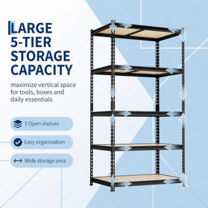 Heavy Duty 5-Tier Metal Storage Shelving Unit - Garage, Warehouse, Pantry