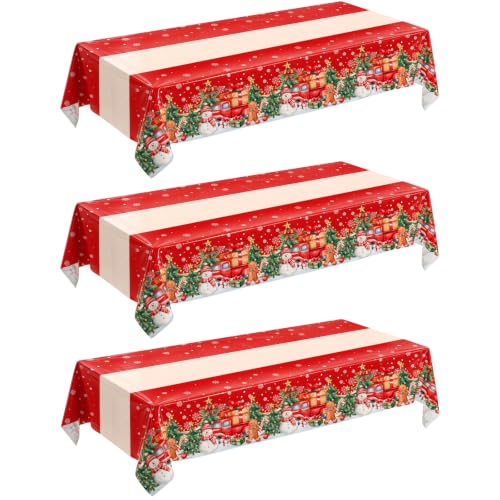 Snowflake Christmas Table Runner & 3 Pack Plastic Tablecloths - Disposable Holiday Decor