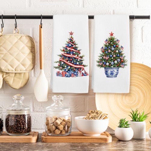 Patriotic Christmas Tree Kitchen Towels Set of 2 - Color 15
