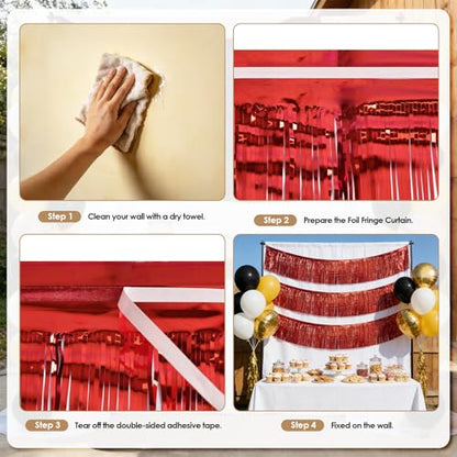 Metallic Foil Fringe Garland 10FT Wall Decor for Party, Red / 2pcs