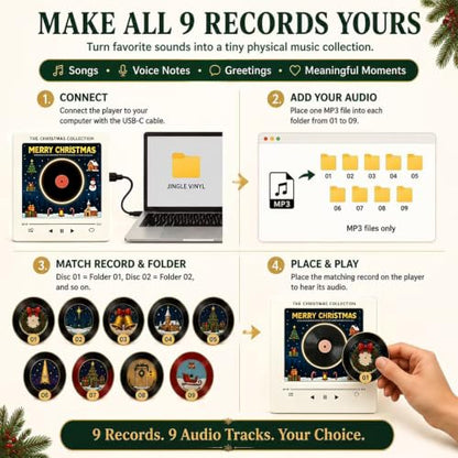 ACMONEY Christmas Vinyl Player Fridge Music Box Set - NFC Magnetic Mini Turntable - 1 Set-A