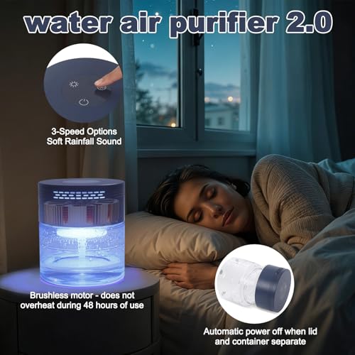 Navy Water Air Purifier with Aromatherapy, 3-Speed Humidifier & 8-Color Light