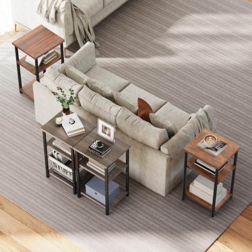 Walnut Brown 3-Tier Small Side Table for Narrow Spaces - Modern Nightstand