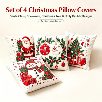 Christmas Throw Pillow Covers Set of 4 18x18 Inch Holiday Decor