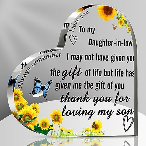 Daughter-in-Law Gift Acrylic Heart Sign - Wedding Birthday Christmas Decor 3.94x3.94x0.39 Inch