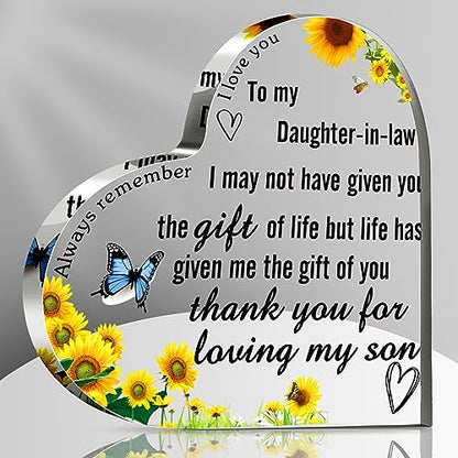Daughter-in-Law Gift Acrylic Heart Sign - Wedding Birthday Christmas Decor 3.94x3.94x0.39 Inch