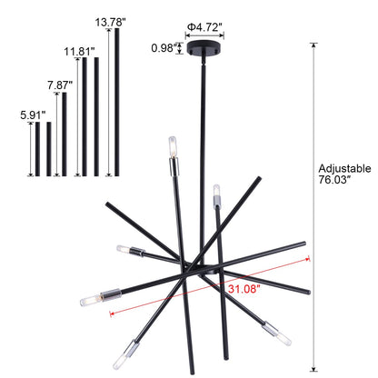 VILUXY Modern Sputnik Chandelier 6 Lights Black Linear Ceiling Pendant Light Fixture Mid Century Hanging Chandelier for Dining Room Living Room Foyer Staircase 31.5 inches