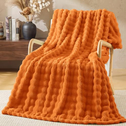 BEDELITE Orange Bubble Fall Throw Blanket - 50x60 Inches, Cozy Couch Decor