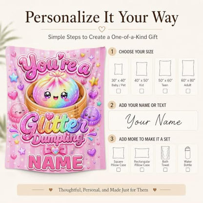 Pink Personalized Girls Dumpling Blanket - Custom Kids Throw