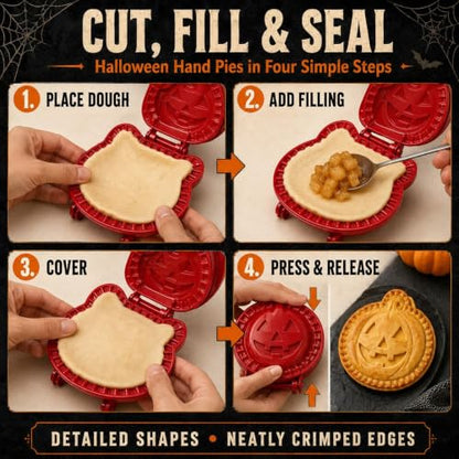 Halloween Mini Pie Mold Set - 8 Handheld Pastry Press Tools with Pumpkins Ghosts Bats
