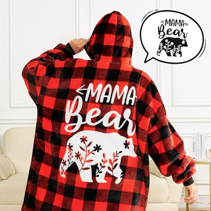 Wearable Blanket Hoodie for Mom Wife - Red & Black, Gift for Women