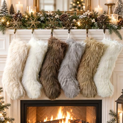 Luxury Plush Holiday Stockings Set of 6 - 18 Inch Christmas Home Decor