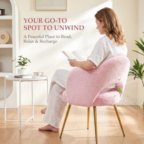 Pink Fluffy Vanity Chair with Gold Legs - Makeup & Bedroom Seating - Variation of THIS listing