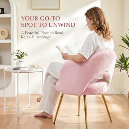 Pink Fluffy Vanity Chair with Gold Legs - Makeup & Bedroom Seating - Variation of THIS listing
