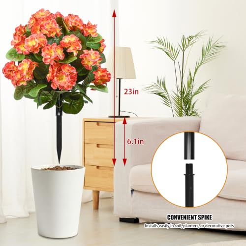 Artificial Geranium Flowers with Ground Stakes - UV Resistant Outdoor & Indoor Decor - 2 Pack