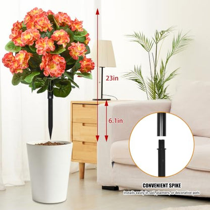 Artificial Geranium Flowers with Ground Stakes - UV Resistant Outdoor & Indoor Decor - 2 Pack