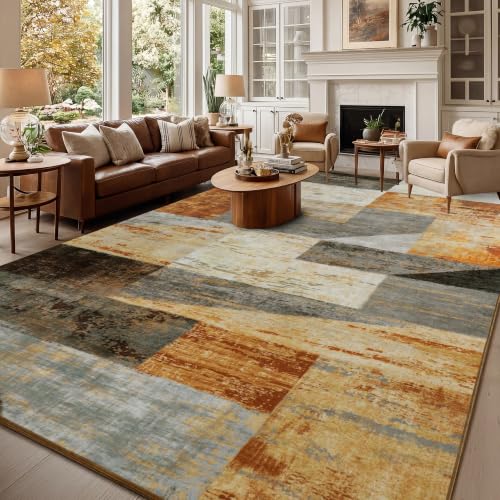 Modern Geometric Washable Area Rug 5x7 Feet - Distressed Multi Variation