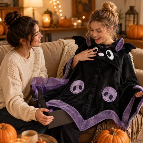 Cute Bat Blanket Hoodie for Adults - Wearable Bat Blanket for Halloween Cosplay