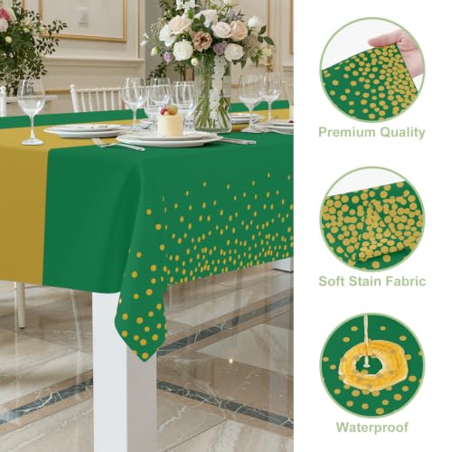 Disposable Rectangular Plastic Tablecloth 54 x 108 Inches - 8 Pack, Green and Gold Variation
