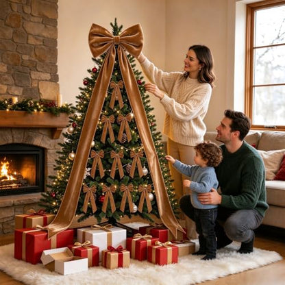 Brown Velvet Christmas Tree Topper Bow Set - 13 Pcs Holiday Decor